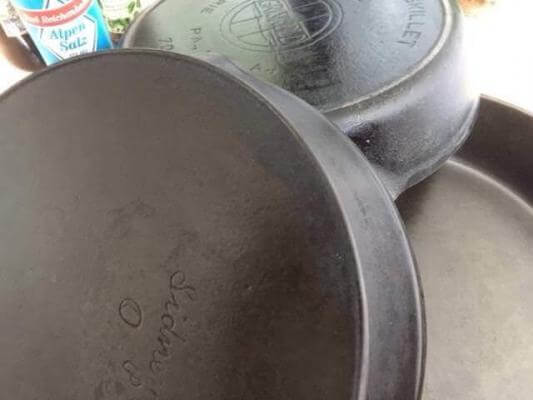 Very old skillets. These old skillets need seasoning after a few years. You do not need top season enameled cast iron.