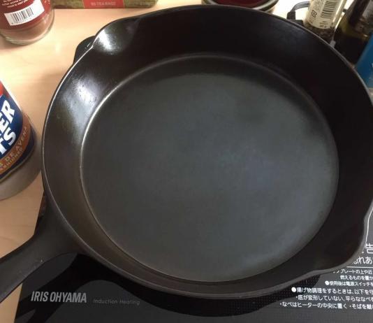 My No9 Favorite Piqua Ware skillet on a induction heater.