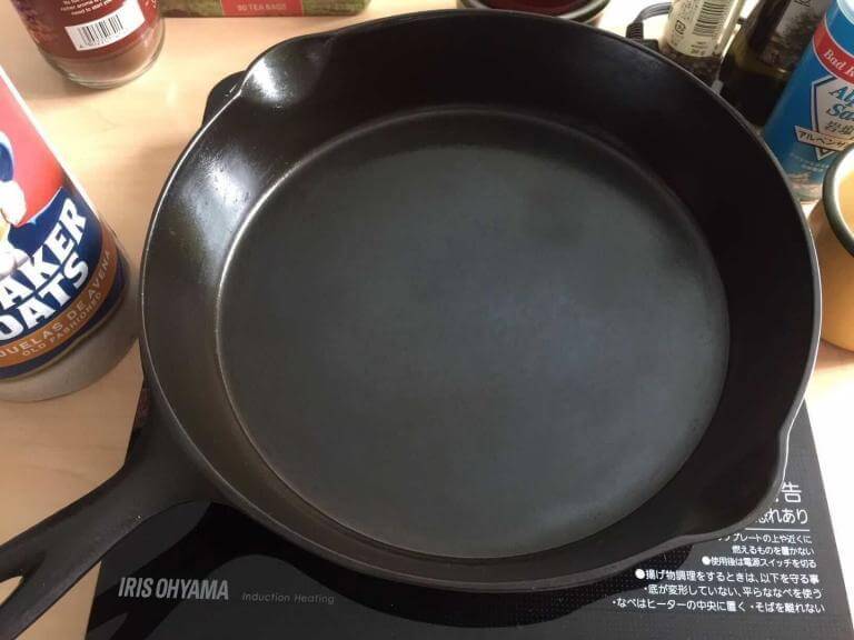 My No9 Favorite Piqua Ware skillet on a induction heater.
