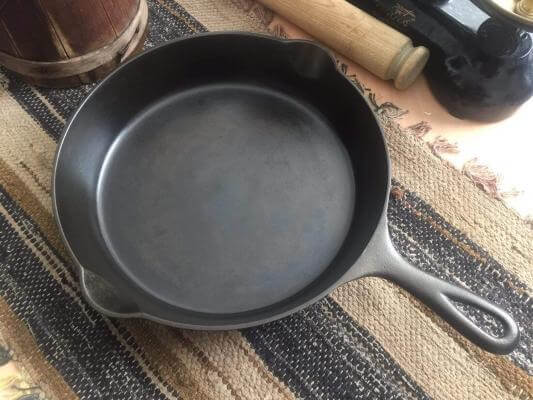A Griswold cast iron skillet in restored condition. This skillet has a very smooth cooking surface.