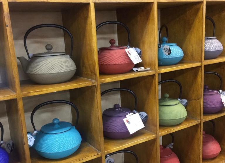 Large selection of cast iron teapots