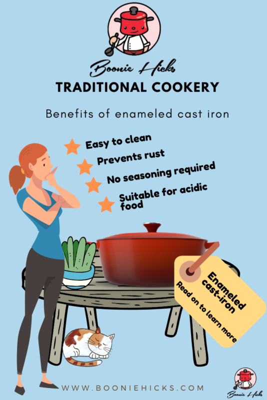 Learn about the benefits of enameled cast iron cookware. Boonie Hicks