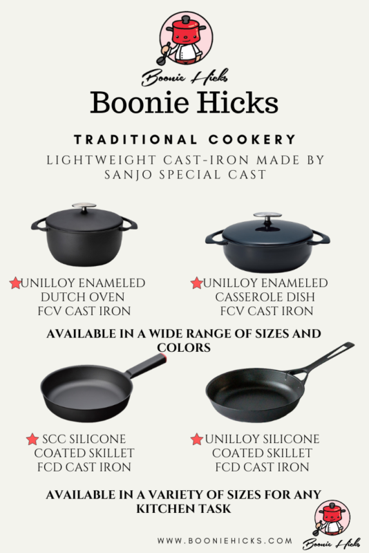 Examples of cast-iron cookware products manufactured by Sanjo Special Cast Company