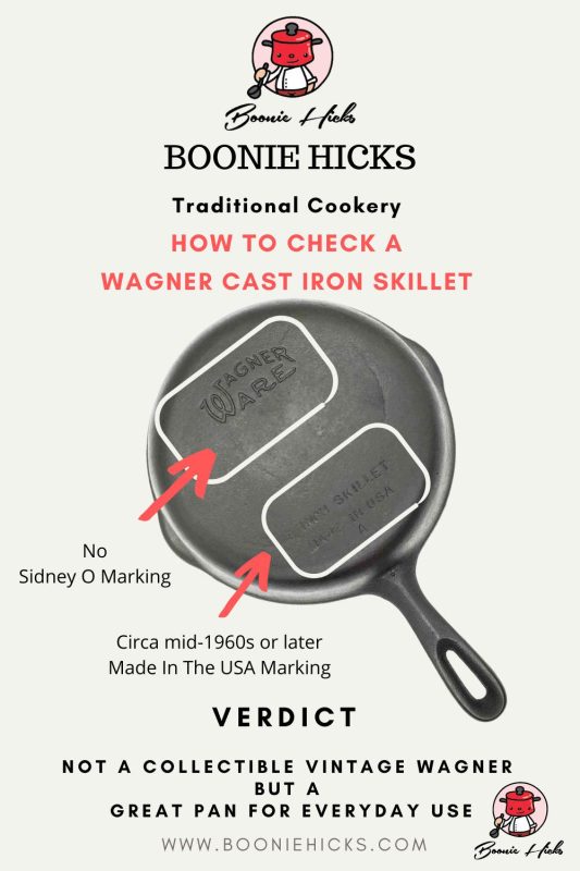 Wagner skillet inspectiion. A picture of a non-collectable skillet. Likely made after 1965.